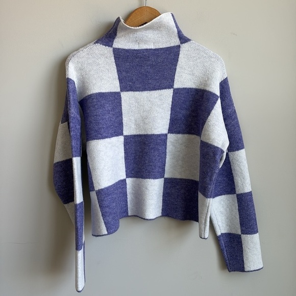 Pink Lily White & Purple Checkered Cropped Sweater Size Large - Picture 3 of 6